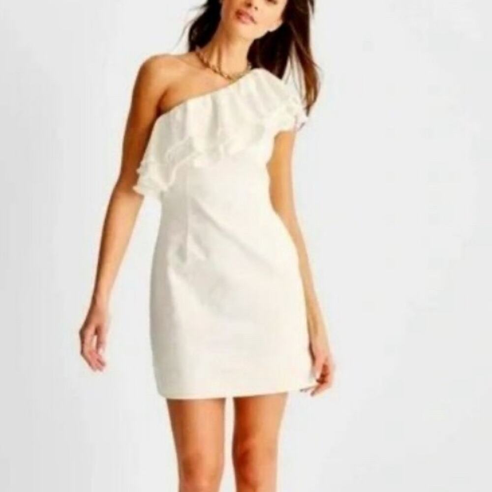 Future Collective Jenny K. Lopez Cream Denim One Shoulder Dress Size 00